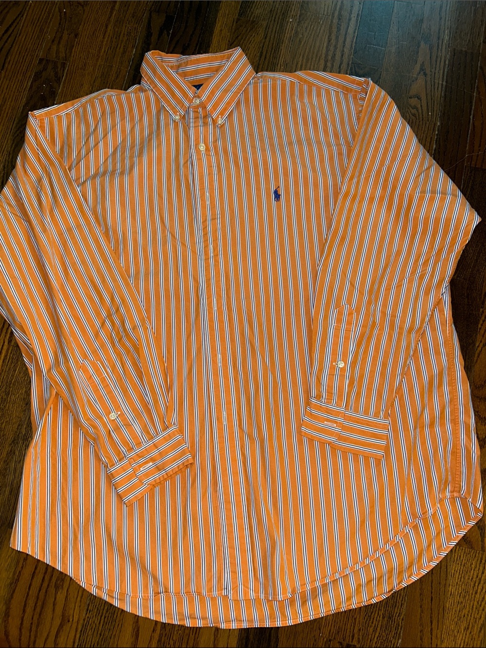 Ralph Lauren Blake XL Orange Navy Striped Button Down Shirt